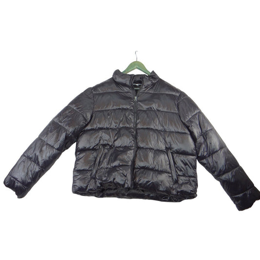 Time and Tru Womens Black Quilted Puffer Jacket Full Zip Stand Collar XL 16 180