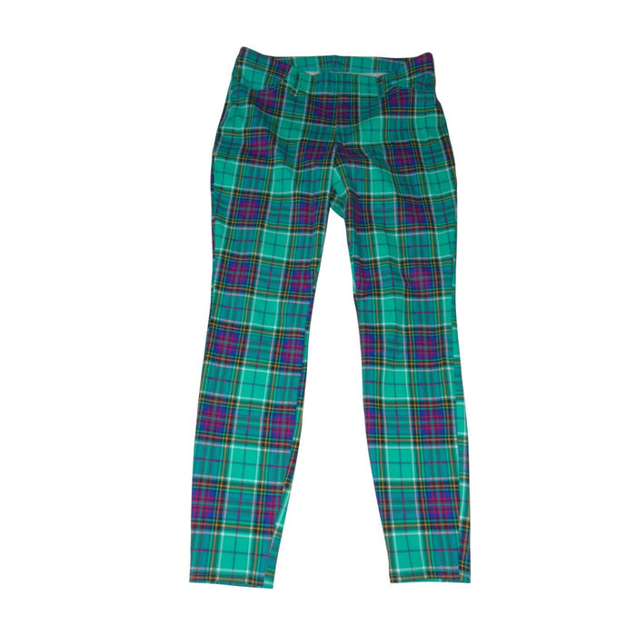 Time and Tru Womens Plaid Skinny Pants Teal Green Purple Tartan Size L 12 140