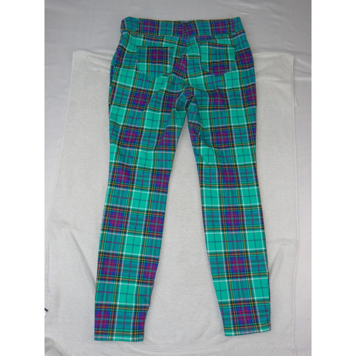 Time and Tru Womens Plaid Skinny Pants Teal Green Purple Tartan Size L 12 141