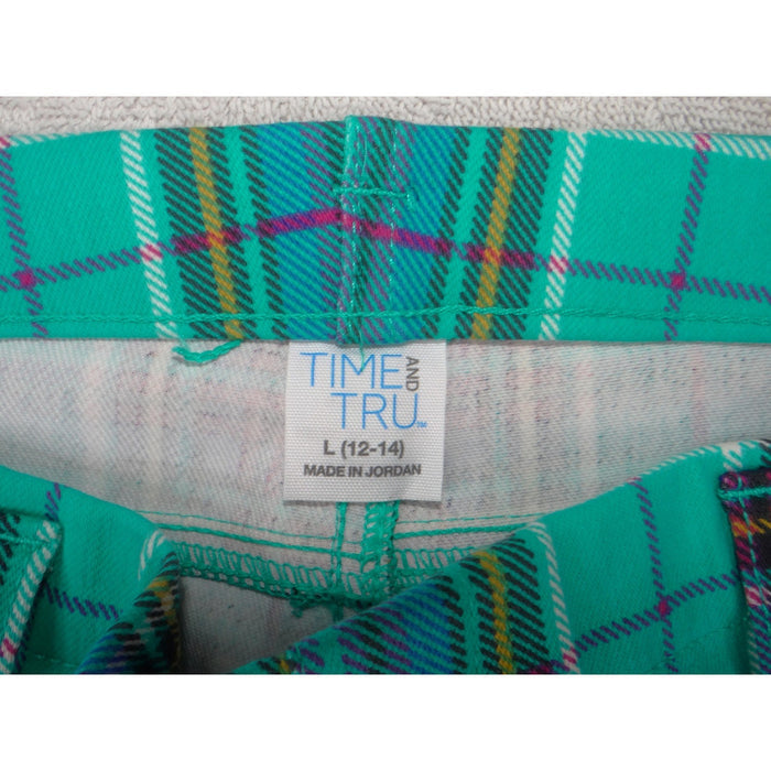 Time and Tru Womens Plaid Skinny Pants Teal Green Purple Tartan Size L 12 142