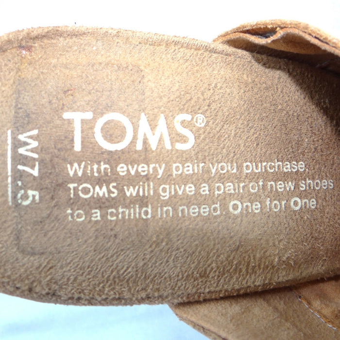 TOMS Majorca Perforated Suede Mules Sand Tan Block Heel Sandals Womens 7.52