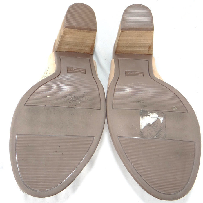 TOMS Majorca Perforated Suede Mules Sand Tan Block Heel Sandals Womens 7.56