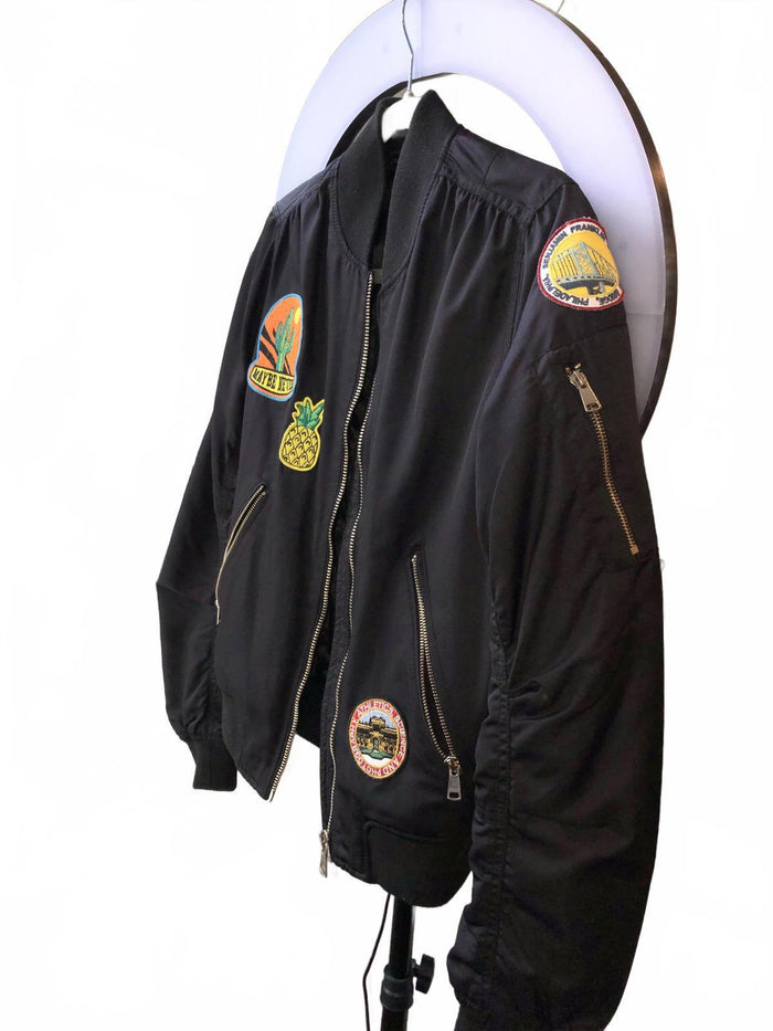 TOPSHOP Stylish Black Bomber Jacket with Patches1
