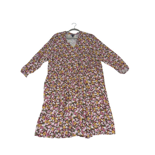 Torrid Floral Babydoll Dress Size 3 3X Burgundy Pink V Neck Tiered 3/4 Sleeve0