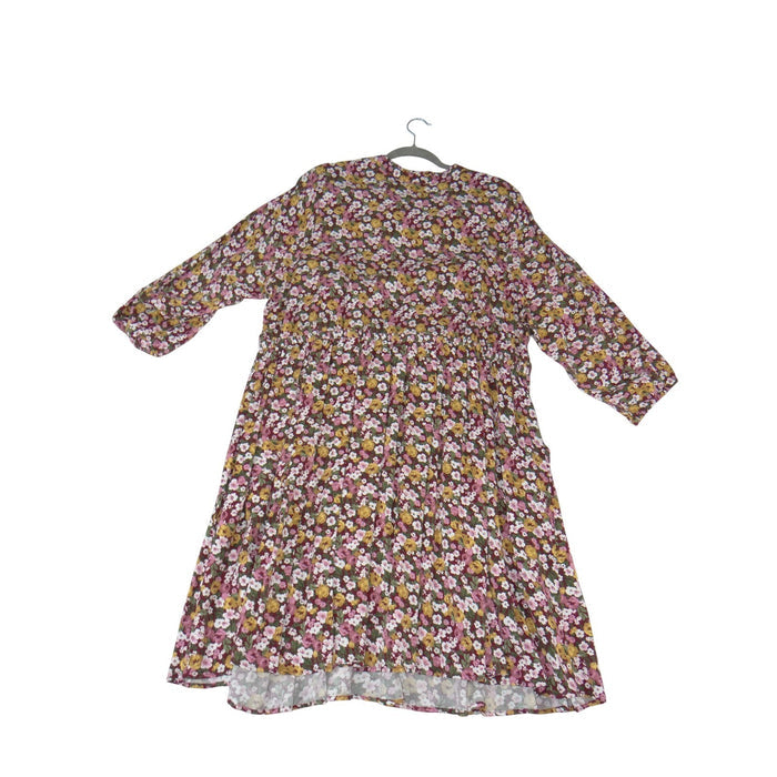 Torrid Floral Babydoll Dress Size 3 3X Burgundy Pink V Neck Tiered 3/4 Sleeve1