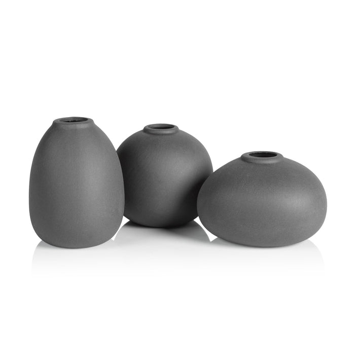 TRESCO CLAY BUD VASE- THREE ASSORTED SIZES- MATT CHARCOAL