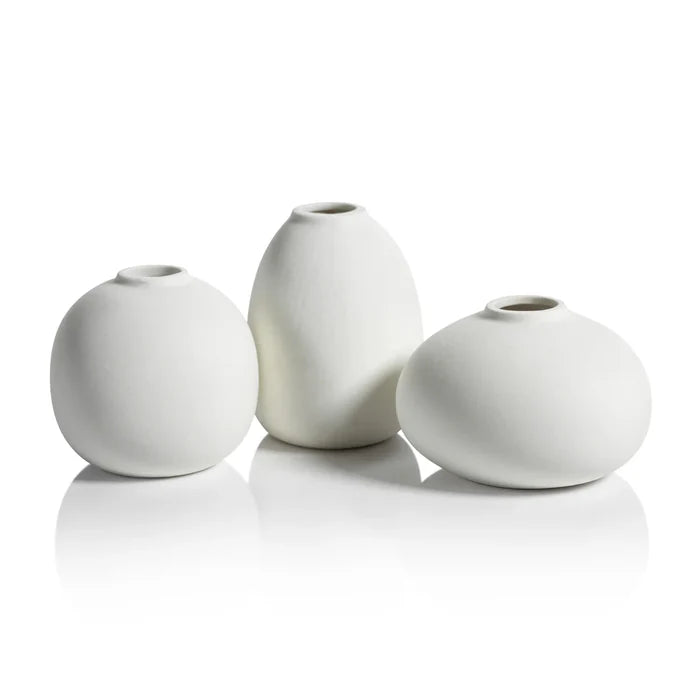 TRESCO CLAY BUD VASE- THREE ASSORTED SIZES-  MATT WHITE