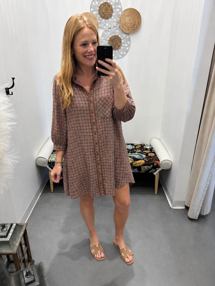 Umgee Plaid Button Down Oversized Shirt Dress