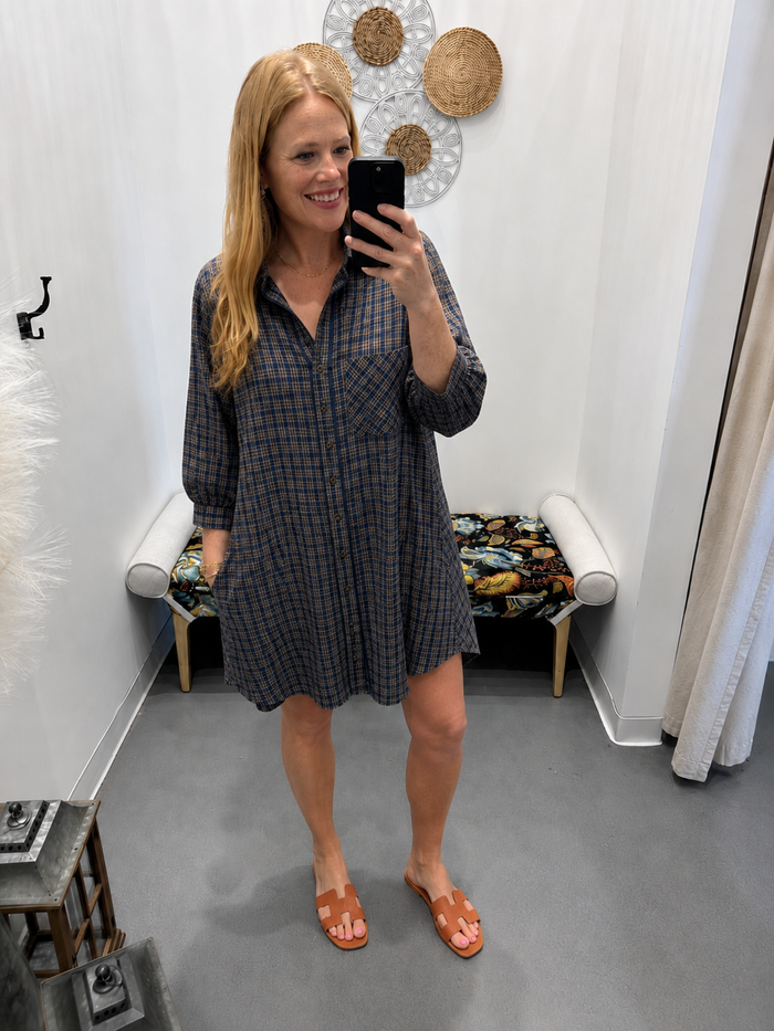 Umgee Plaid Oversized Shirt Dress