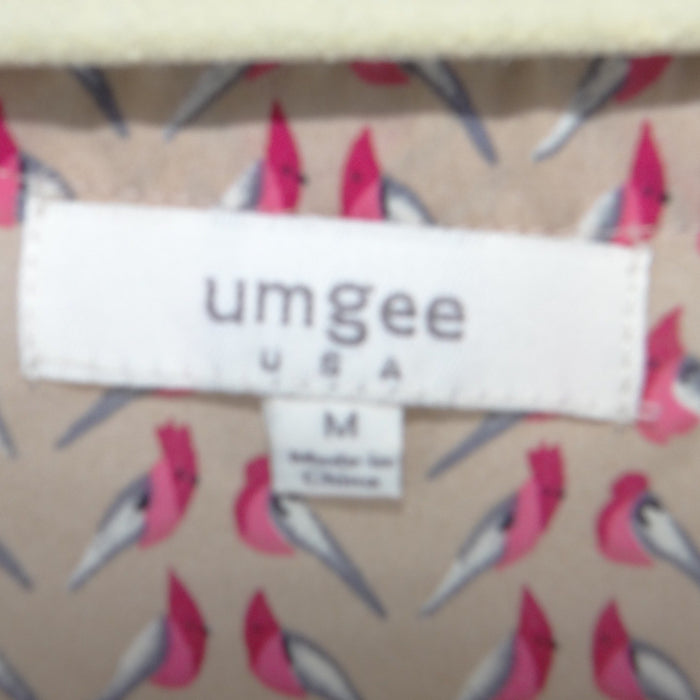 Umgee USA Womens Tan Pink Bird Print V Neck Button Front Elastic Waist Dress M1