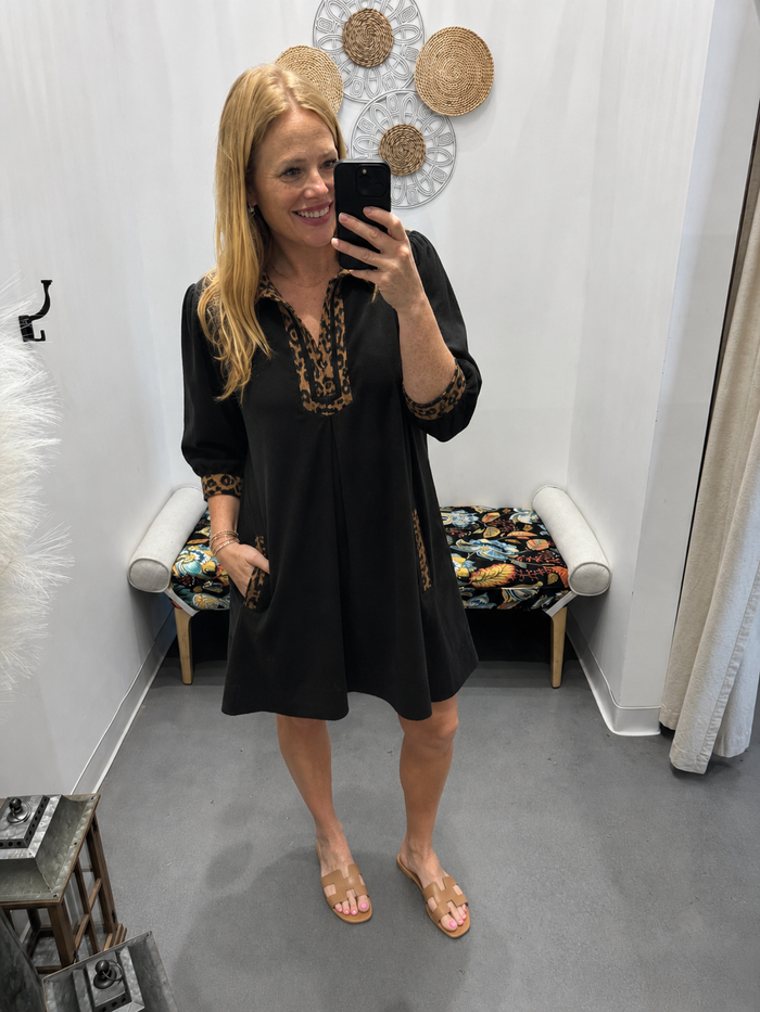 Umgee V-Neck Shift Dress with Contrast Trim