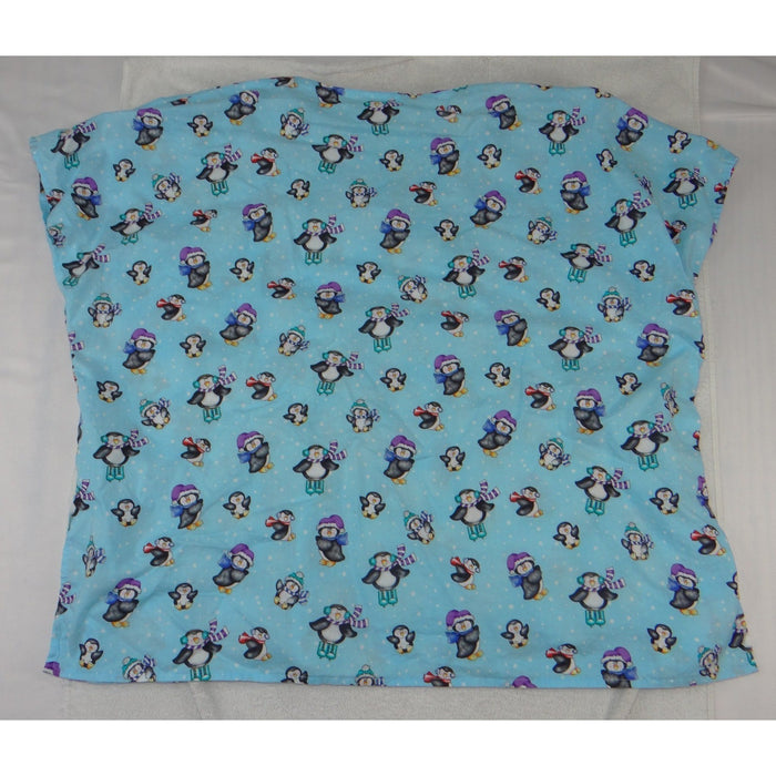 Unbranded Blue Penguin Winter Print V Neck Scrub Top Short Sleeve Pockets 38781