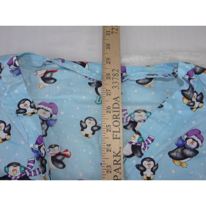 Unbranded Blue Penguin Winter Print V Neck Scrub Top Short Sleeve Pockets 38783