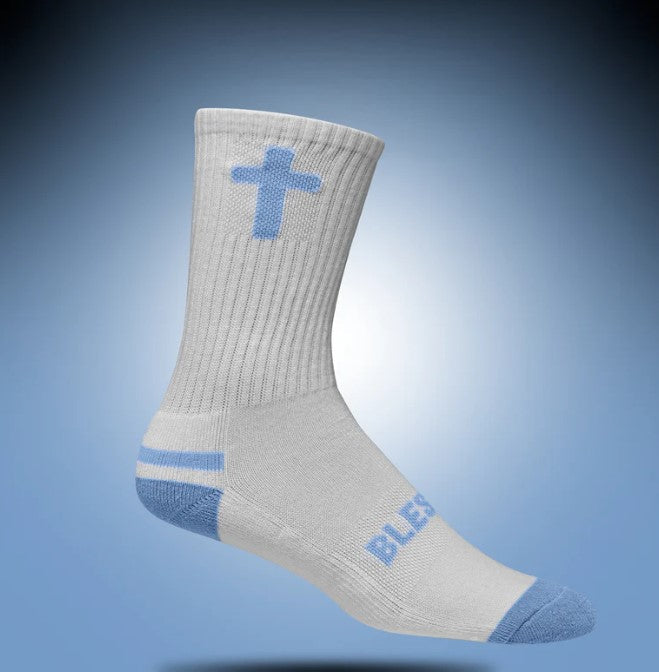 Blessed {White/Columbia Blue} / XS (K11-2) / Regular Crew