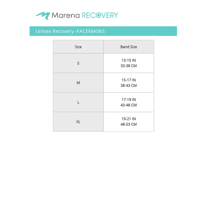 Marena Recovery Unisex Face Masks Size Chart