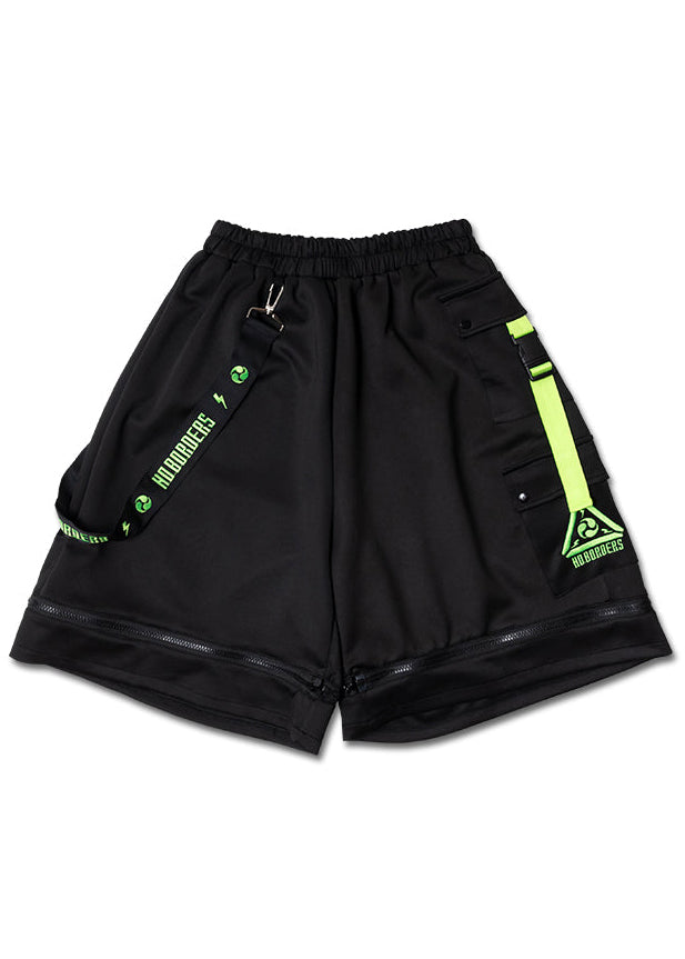 Uzurai Cyberpunk Tech Black Green Cargo Shorts