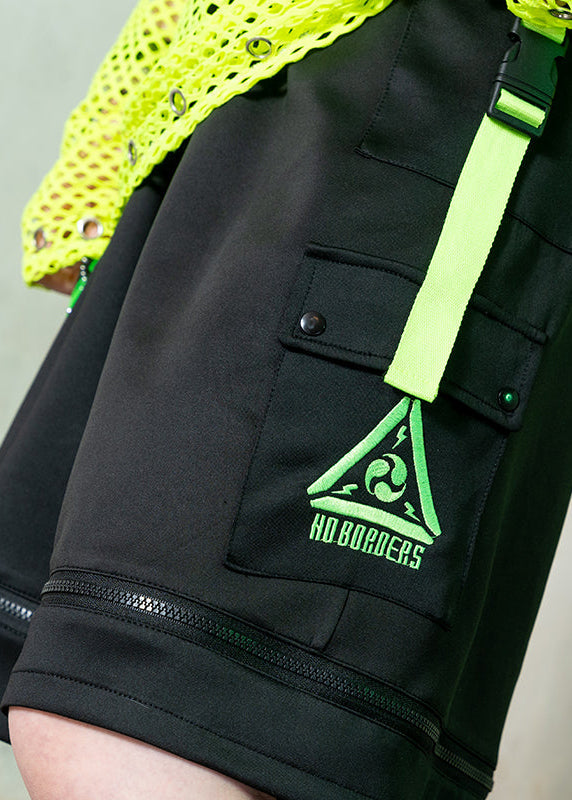 Uzurai Cyberpunk Tech Black Green Cargo Shorts