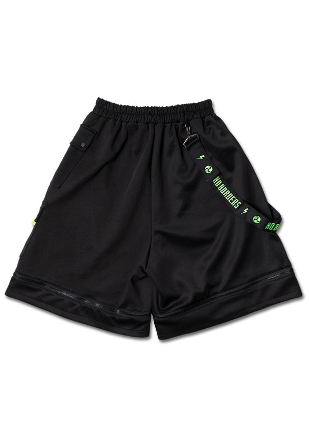 Uzurai Cyberpunk Tech Black Green Cargo Shorts