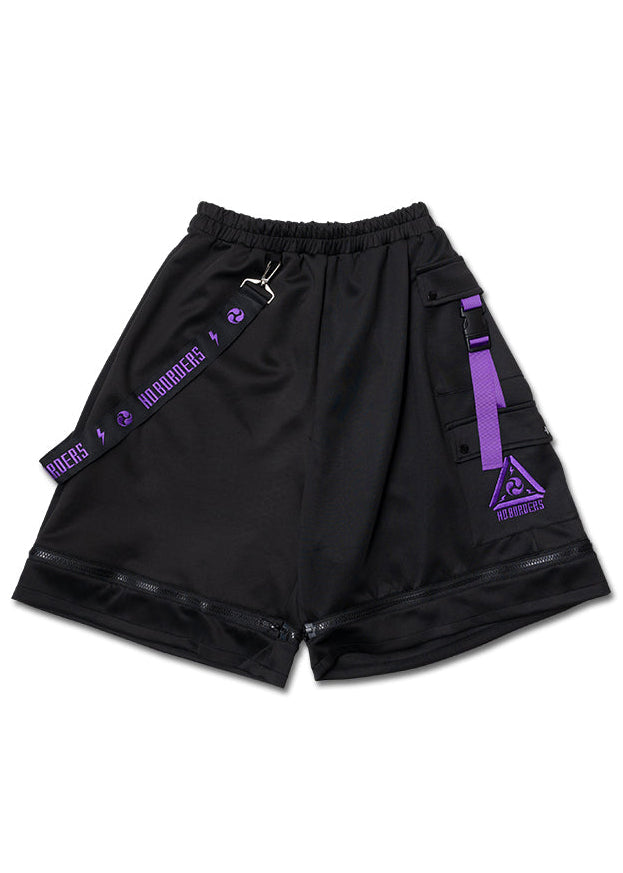 Uzurai Cyberpunk Tech Black Purple Cargo Shorts