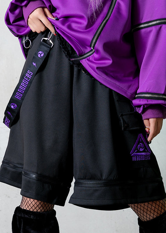 Uzurai Cyberpunk Tech Black Purple Cargo Shorts
