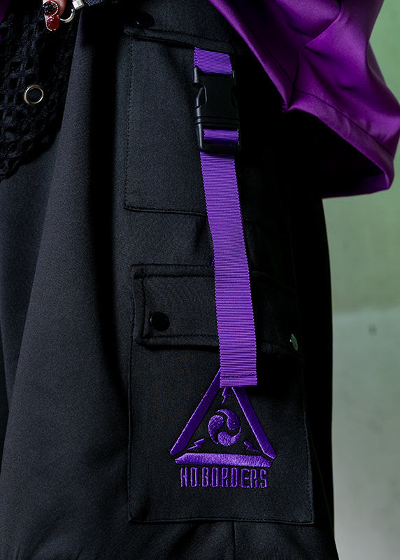 Uzurai Cyberpunk Tech Black Purple Cargo Shorts