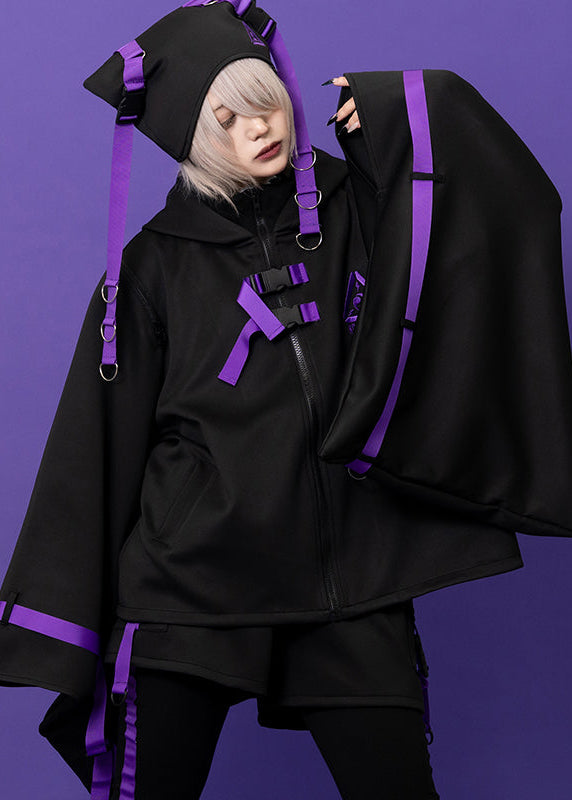 ACDC Rag Uzurai Cyberpunk Tech Kimono Black Purple Jacket — model view