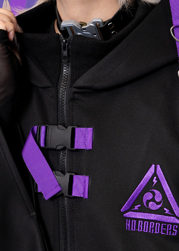 ACDC Rag Uzurai Cyberpunk Tech Kimono Black Purple Jacket — detail shot