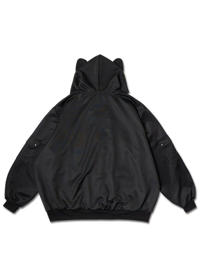 ACDC Rag Uzurai Cyberpunk Tech Oversized Black Jacket in black tech fabric with oversized silhouette on rave festival jacket — back view