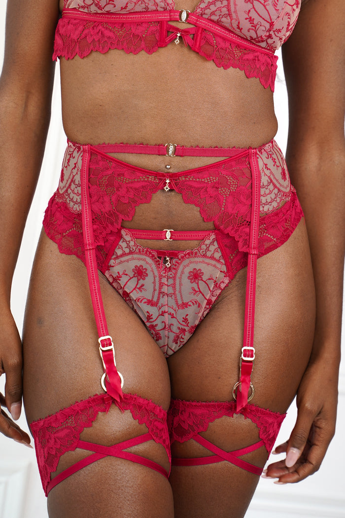LILUNDERWEAR Aphrodite Porte-Jarretelles Rouge - porte-jarretelles vue de face
