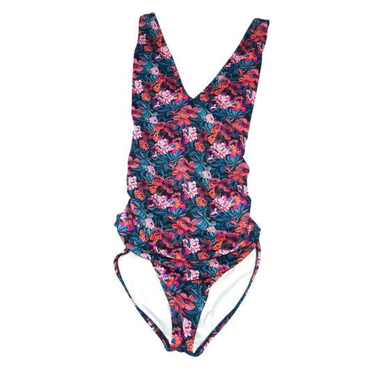 Venus Womens Floral V Neck One Piece Swimsuit Multicolor Ruched Size 160