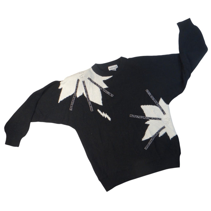 Vintage Alfred Dunner Women's Black White Starbursts Knit Sweater Size L0