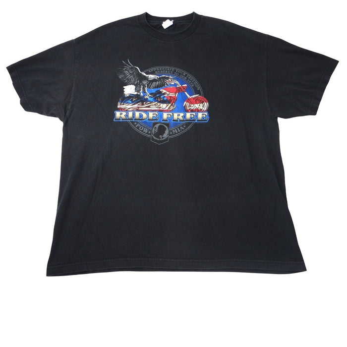 Vintage Alstyle Ride Free Motorcycle Eagle POW MIA Veteran Tee Mens 2XL Black0