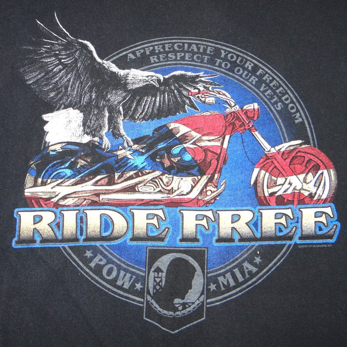 Vintage Alstyle Ride Free Motorcycle Eagle POW MIA Veteran Tee Mens 2XL Black3