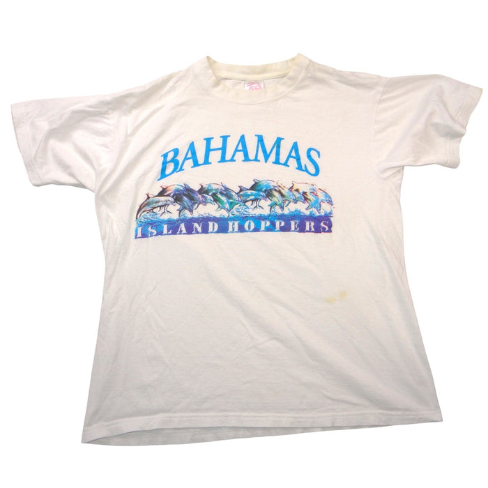 Vintage Bahamas Island Hoppers Dolphin Graphic T Shirt White XL Tropical Tees0