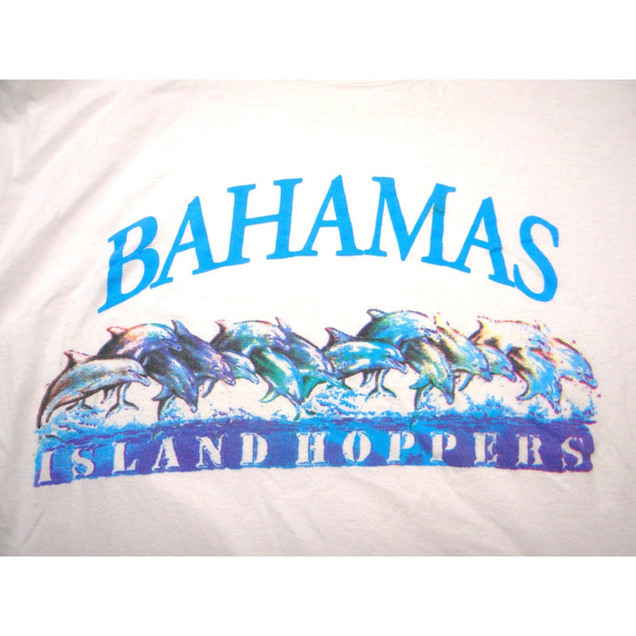 Vintage Bahamas Island Hoppers Dolphin Graphic T Shirt White XL Tropical Tees3