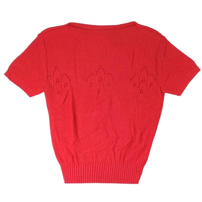 Vintage Barry & Me Red Knit Cropped Short Sleeve Sweater Women USA Made0