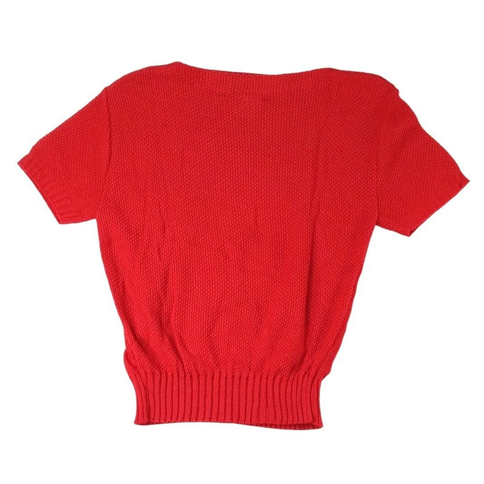 Vintage Barry & Me Red Knit Cropped Short Sleeve Sweater Women USA Made2