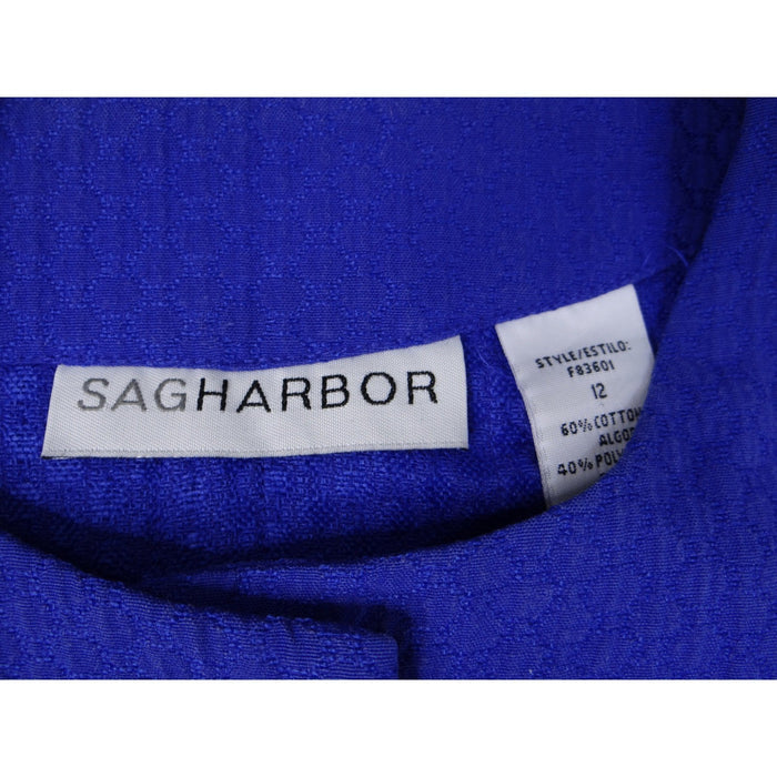Vintage Beautiful Sag Harbor Blue Textured Open Front Short Sleeve Jacket Sz 122
