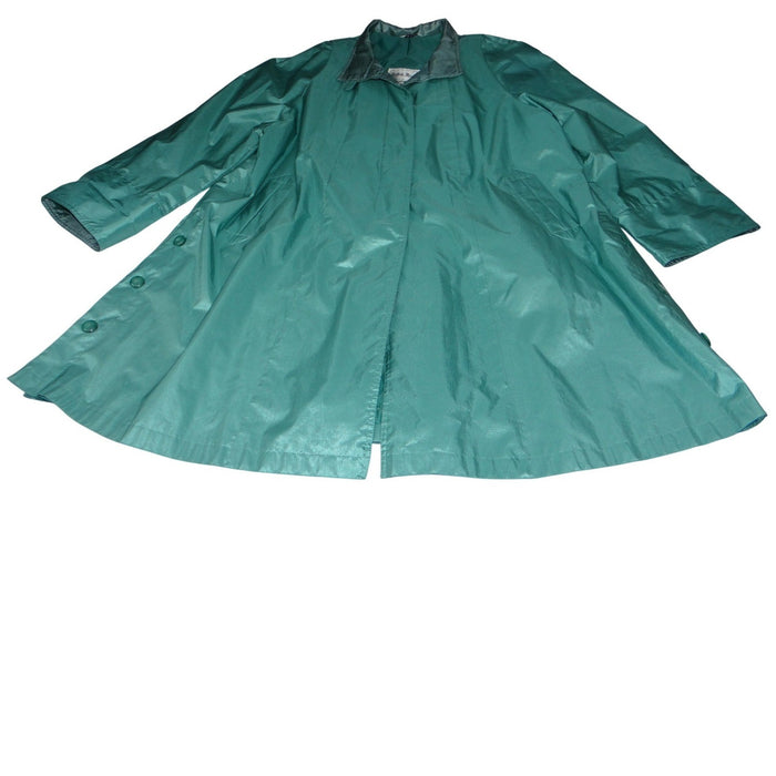 Vintage British Mist Teal Raincoat Women's Size 16 Trench Style Water Resistant0
