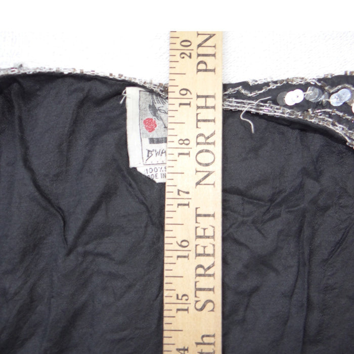 Vintage B'way Rose Vintage 100% Silk Beaded Sequin Vest Black Silver Chevron ish6