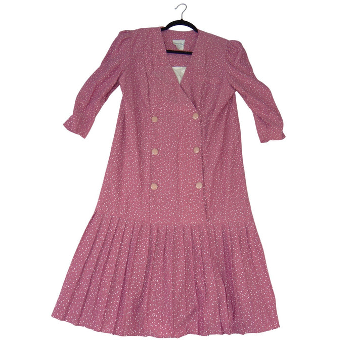 Vintage Carriage Court Pink Abstract Print Double Breasted Drop Waist Dress 140