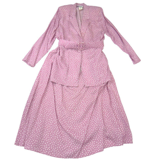 Vintage Connections Mauve Polka Dot Skirt Suit Set Blazer Skirt Belt Large 16/180