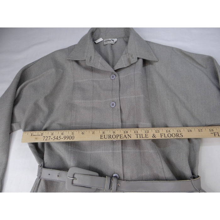 Vintage Country Miss Grey Plaid Button Front Belted Dress Women's Size 8 Wool6