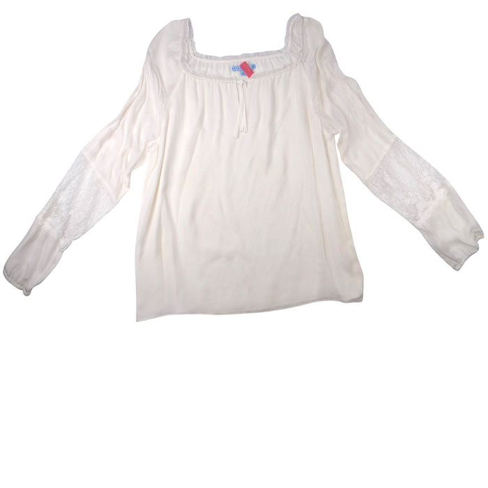 Vintage Cream Off White Lace Trimmed Sheer Blouse Women's Elegant Sheer Top0