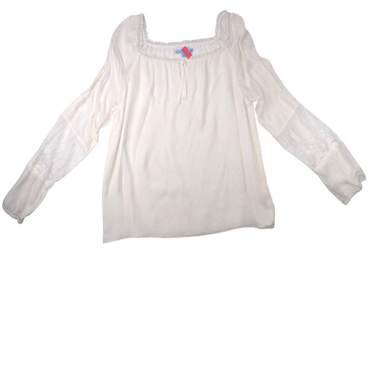 Vintage Cream Off White Lace Trimmed Sheer Blouse Women's Elegant Sheer Top0