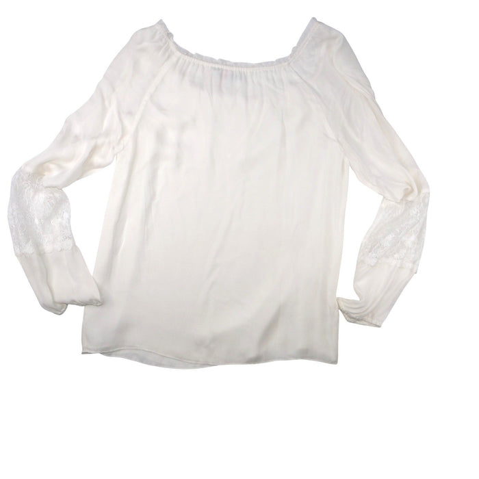 Vintage Cream Off White Lace Trimmed Sheer Blouse Women's Elegant Sheer Top2