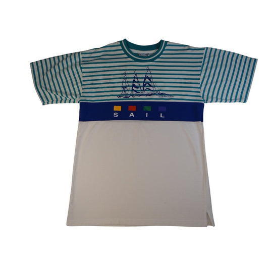 Vintage Custom Club International Sailboat Graphic Stripe T Shirt Mens Large0