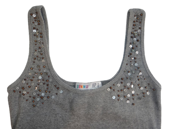 Vintage Denim & Co. Grey Embellished Tank Top1