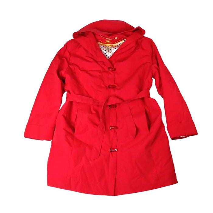 Vintage Drizzle Women's Red Hooded Belted Trench Coat Rain Jacket Size 14R0