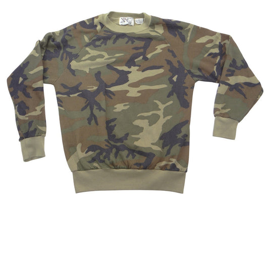 Vintage Duck Bay Camouflage Raglan Crewneck Sweatshirt Mens Medium Green Brown0